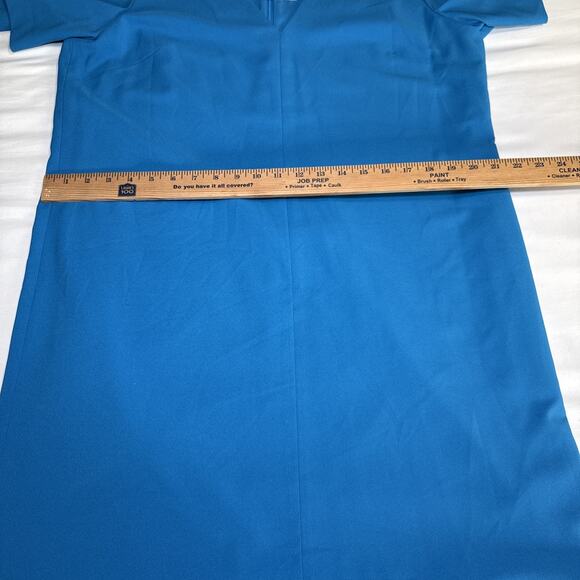 Preston & York Sheath Dress Size 14 Teal Pintuck Short Sleeves V Neck Lined NWT - Picture 10 of 16
